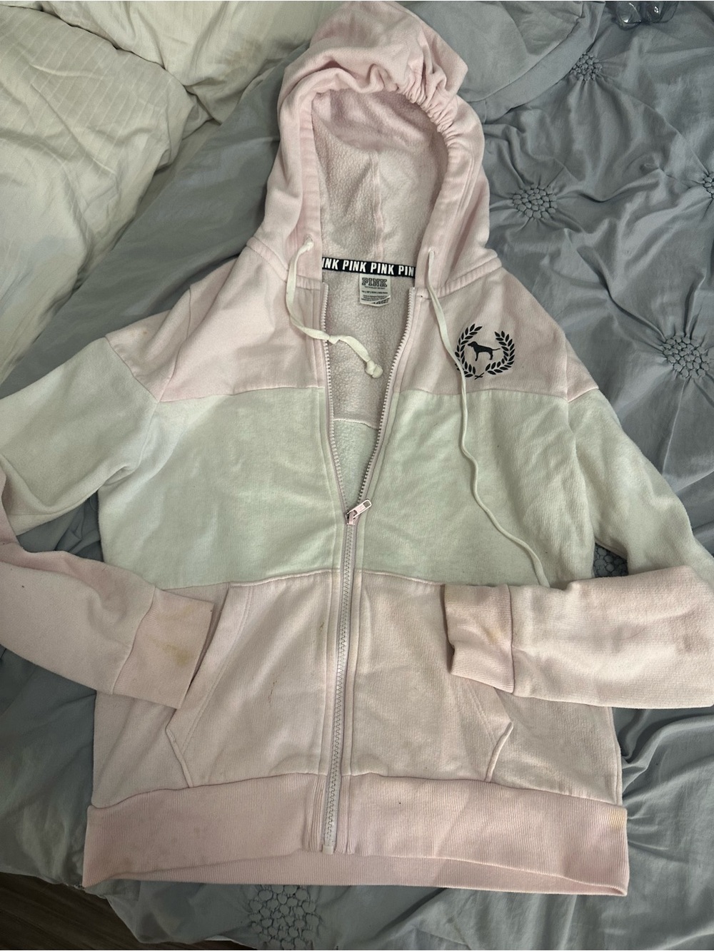 PINK Victoria's Secret Pink and Cream Colorblock Hooded Zip-Up